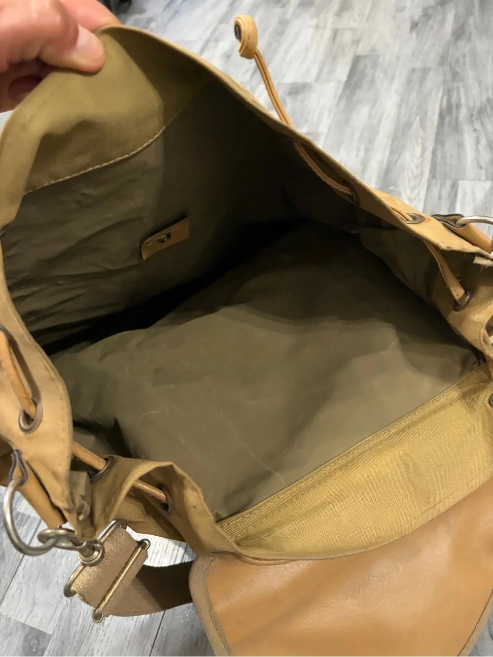 Polo by Ralph Lauren Tan Canvas Tote with Leather Flap and Trim